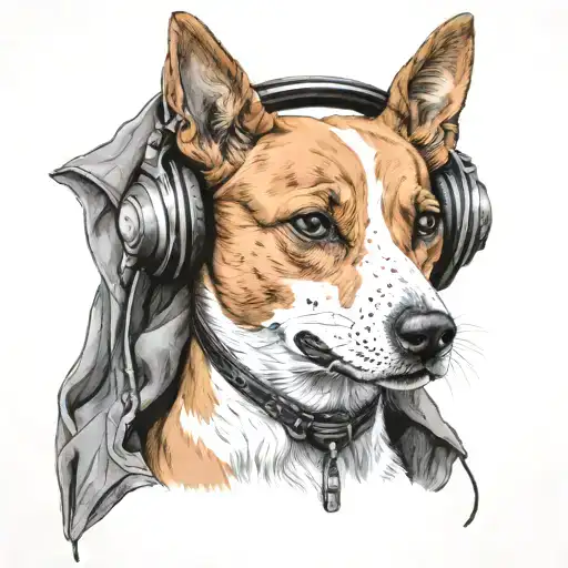 Basenji Dog Wearing Headphones