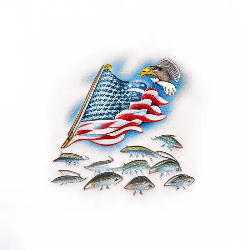 American Flag Sleave With Hunting And Fishing