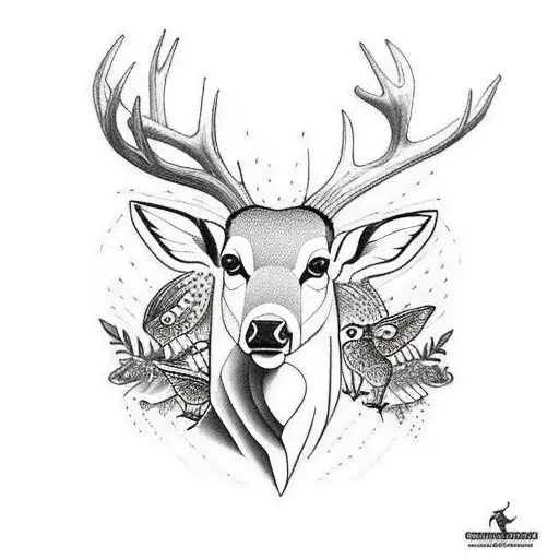 Samoan Design Of A Deer With Birds And A Dog All In One