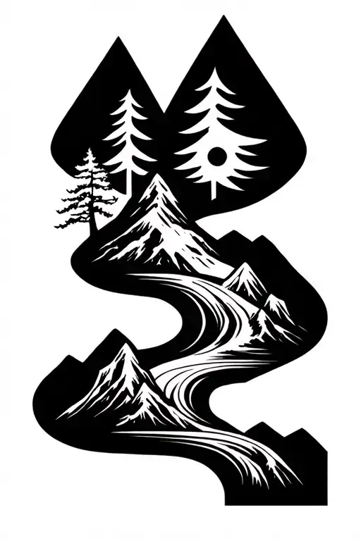 Mountain Landscape With Tree And Vegvizir Symbol Incorporated