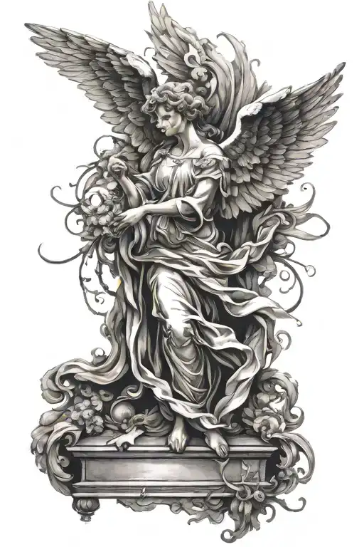 Silohuette Of A Angel With Very Detailed Wings