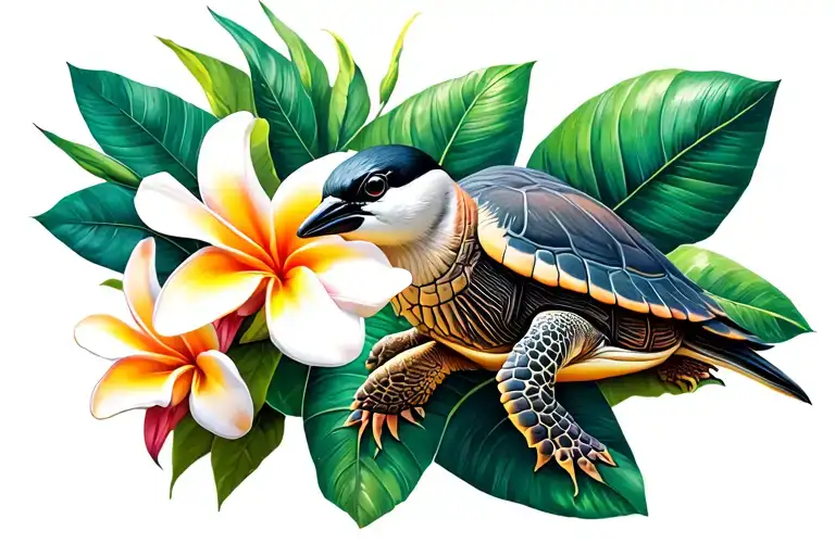 Polynesian Turtle Tropicbird Frangipani Flower Exotic Foliage