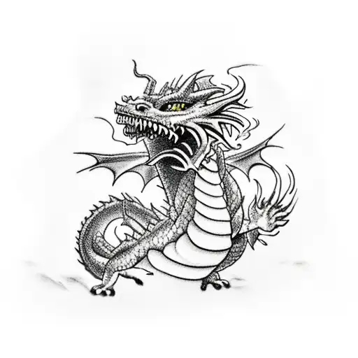 A Dragon Breathing Fire In A Realistic Landscape