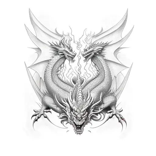 Dragon Medieval Con Alas Extendidas Y Escupiendo Fuego Por La Boca