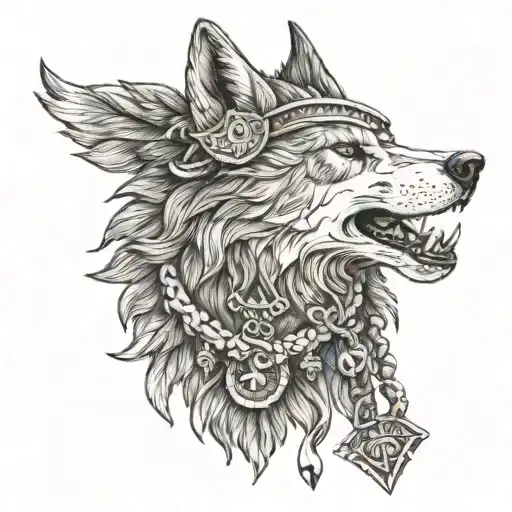 Valkeryie Wearing A Wolf Headdress And A Mjolnir Necklace