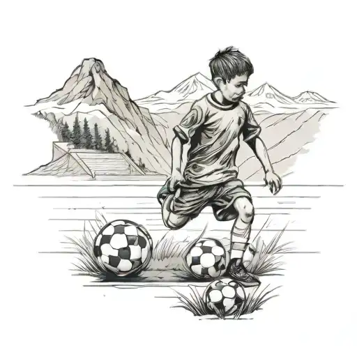 Boy On A Soccerpitch Infront Of A Small Mountain