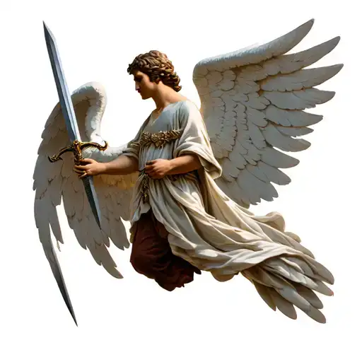 Strong Guardian Angel Standing With Sword And Wings Spread