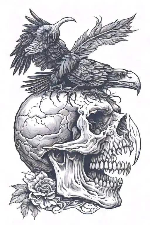 Screaming Skull And Crow Eating Its Eyes Out