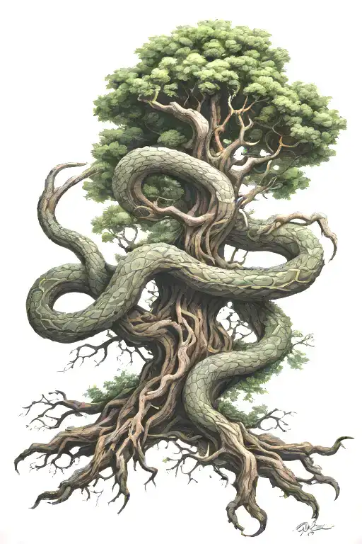 The Serpent Jormungandr Woven Into The Roots Of The Tree Yggdrasil