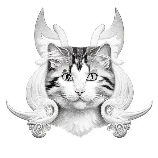 Black And White Cat As A Viking Angel