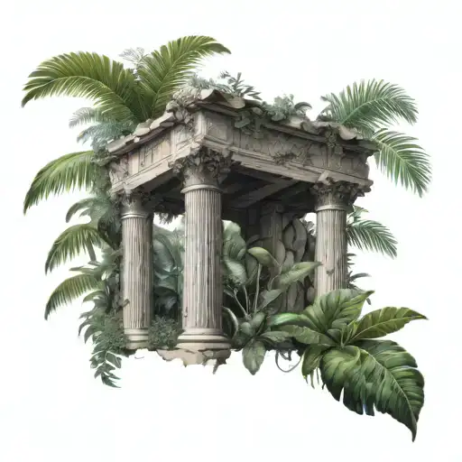 Roman Column In Tropical Rainforest
