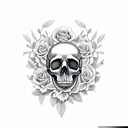 A Skull Made Of Silverware Surrounded By Roses And Thorny Vines