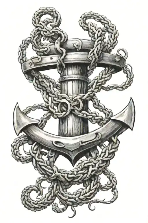 An Anchor Whose Rope Turns Into Octopus Tentacles That Hold The Ship's Wheel