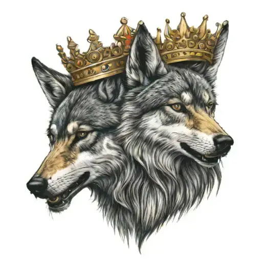 Conjoined Wolves Howling And One Wearing A Crown