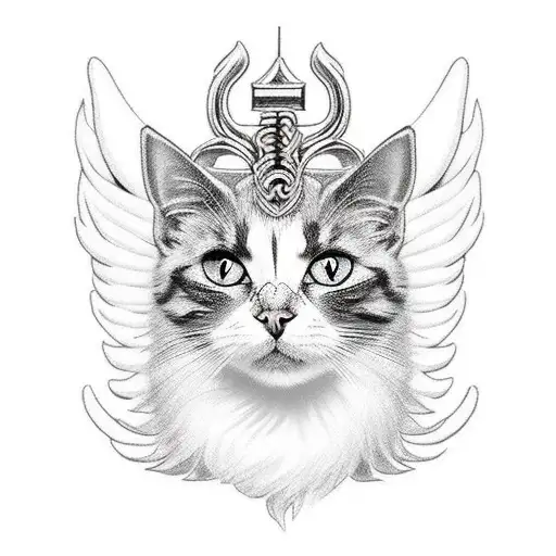 Full Body Black And White Cat As A Viking Angel