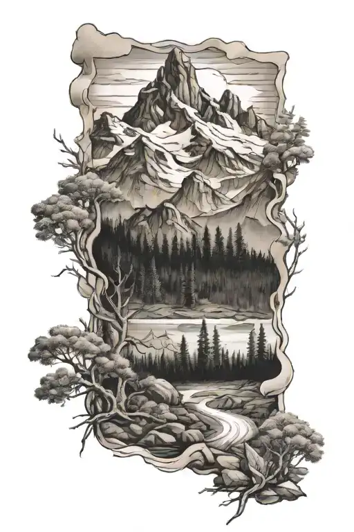 Outdoor Wilderness Scene With Mountains Across