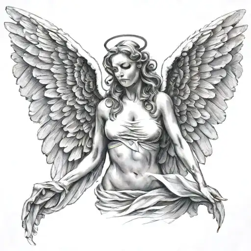 Angel With Wings Covering Her