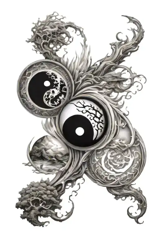 The Four Elements Incorporated With Yin Yang Symbol