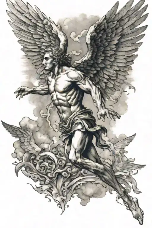 Icarus Flies Over The Sea And His Wings Begin To Light Up