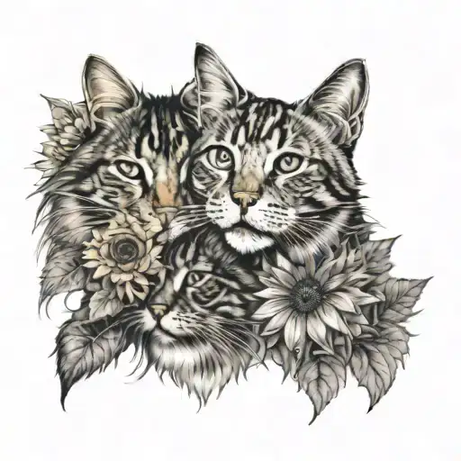 Half Dog And Half Cat Face Side By Side With Sunflower Behind It