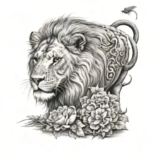 Lion And Rat In One Animal As Tattoo For Beautiful Woman