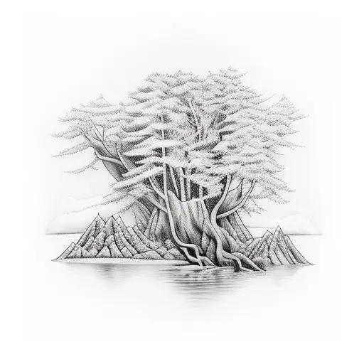 Forest With River And Mountains