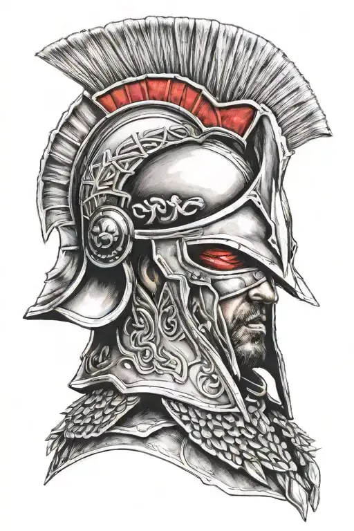 Sparta Helmet Red Eyes Staring Portrait
