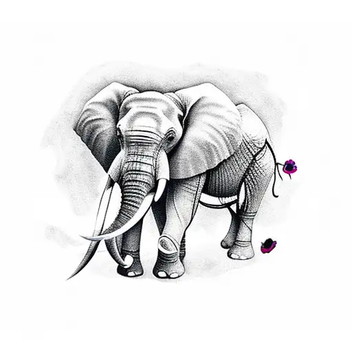 Elephant With Flowers Must Include 1 Poppy And 1 Lotus Flower