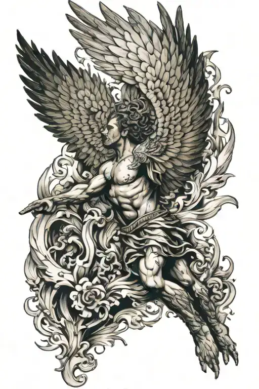 Icarus Flies Rapidly Over The Sea And His Wings Begin To Burn