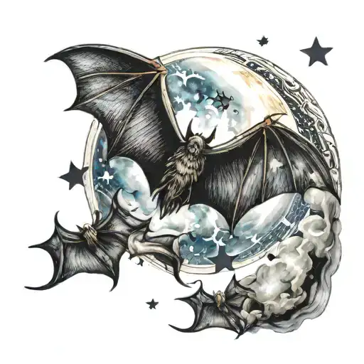 Half Moon With Stars And Bats