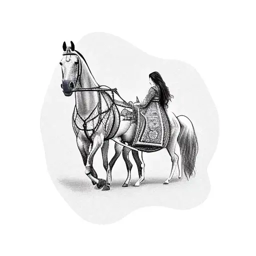 Women On Horse Holding A Ship