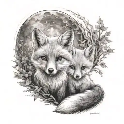 Baby Fox Mother Fox Mystical Moonlit Forest