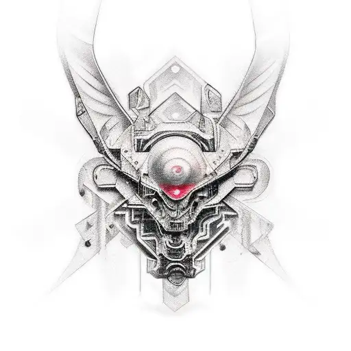 A Unique Fusion Of Traditional Art Techniques And Cyberpunk Aesthetics In A Tattoo Design