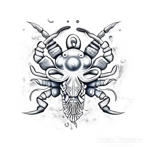 A Scorpio Zodiac Symbol Tattoo With A Realistic Scorpion And Water Elements