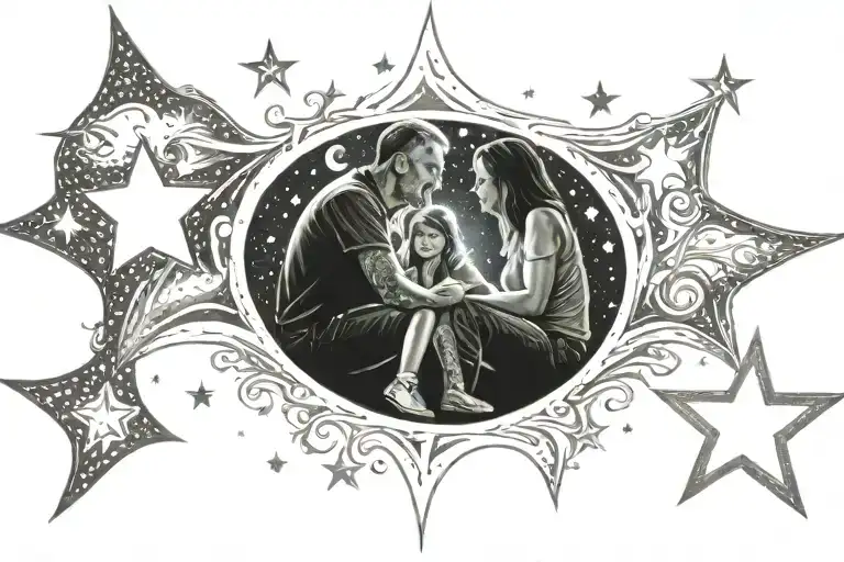 Dad And Adult Daughter Sitting Under The Stars