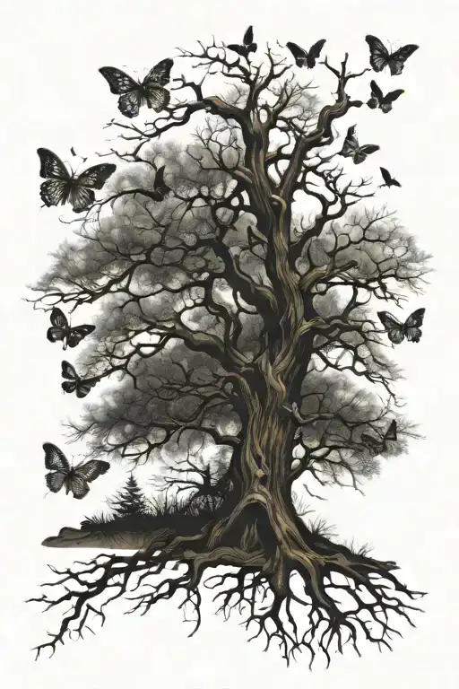 Leafless Tree With Butterflys Souronding
