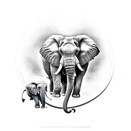 Elephant With 2 Baby Elephants