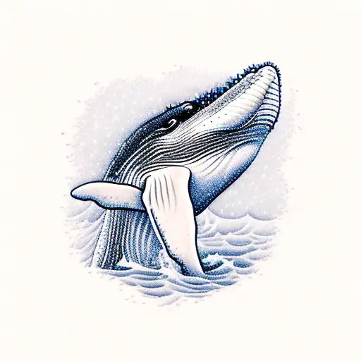 Humpback Whale Jumping Out Of Water Straight With Splasheand Has A Ribbons Around It