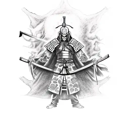 A Tattoo Design Featuring A Samurai Warrior Battling Demons In A Dark And Eerie Setting