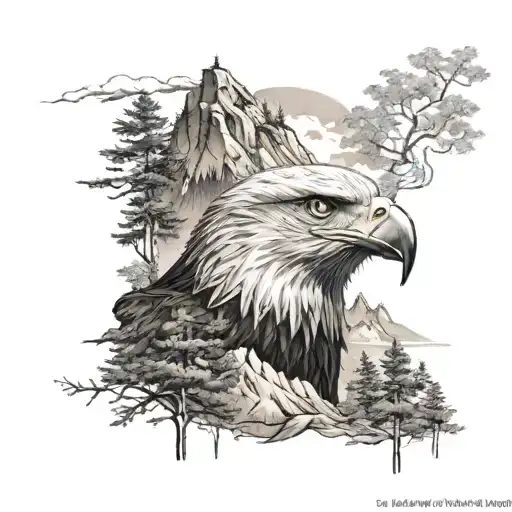 Eagle Head With Trees And Mountain Range