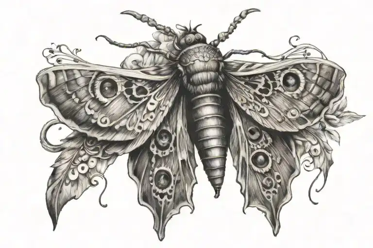 Moth And Music Sternum Tattoo Design