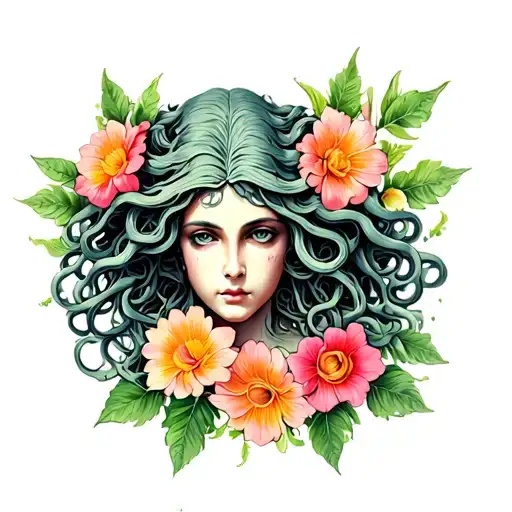Medusa Gorgona With Flowers