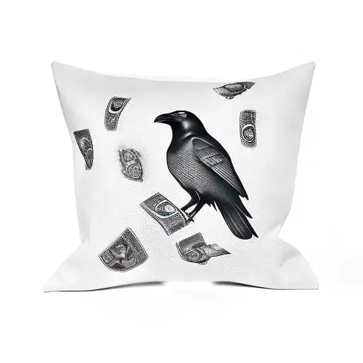 Black Crow Bird Standing On A Bag Of Money