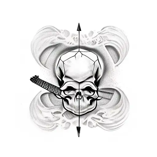 Skull With Bass Guitar And Blood