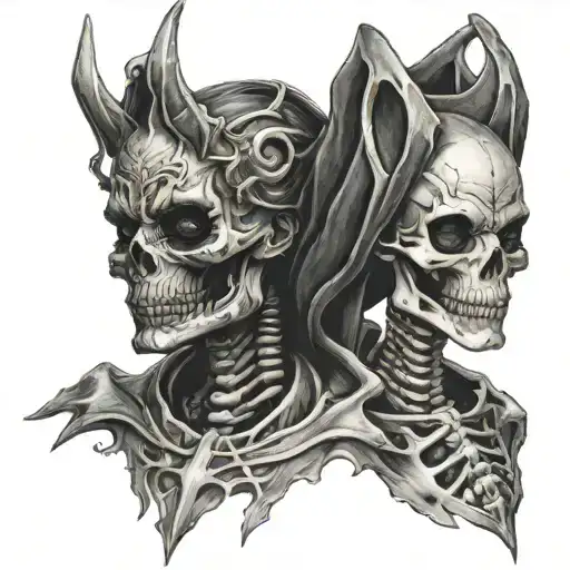 Devil Woman And Skeleton