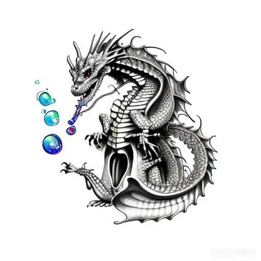 Pretty Dragon Blowing Bubbles To A Skeleton