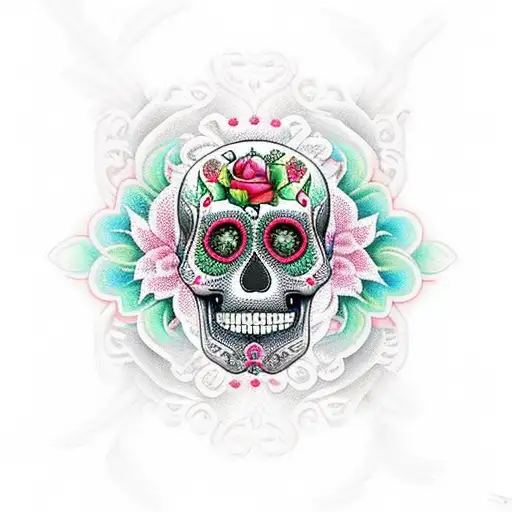 Sugar Skull Roses Hourglass Birds Paw Prints