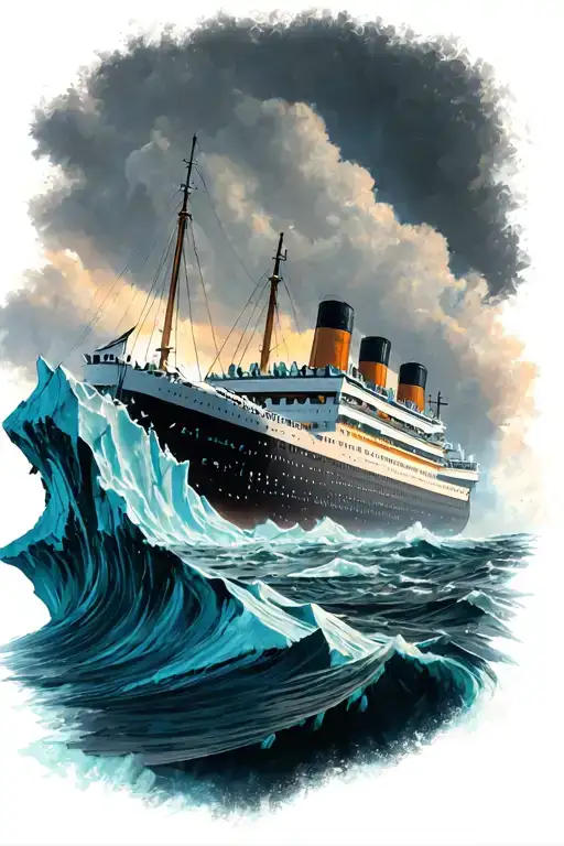 Titanic Hitting Iceberg With Poseidon In Background