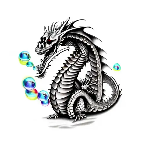 Pretty Dragon Blowing Bubbles With A Skeleton