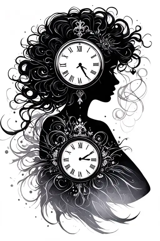 Woman Silhouette And Time Running And Expression